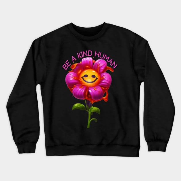 Be a Kind Human Design #6 Pink Flower Crewneck Sweatshirt by Bite Back Sticker Co.